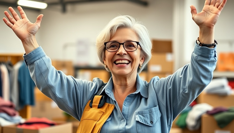 Enthusiastic volunteer at MLK Day donation center.