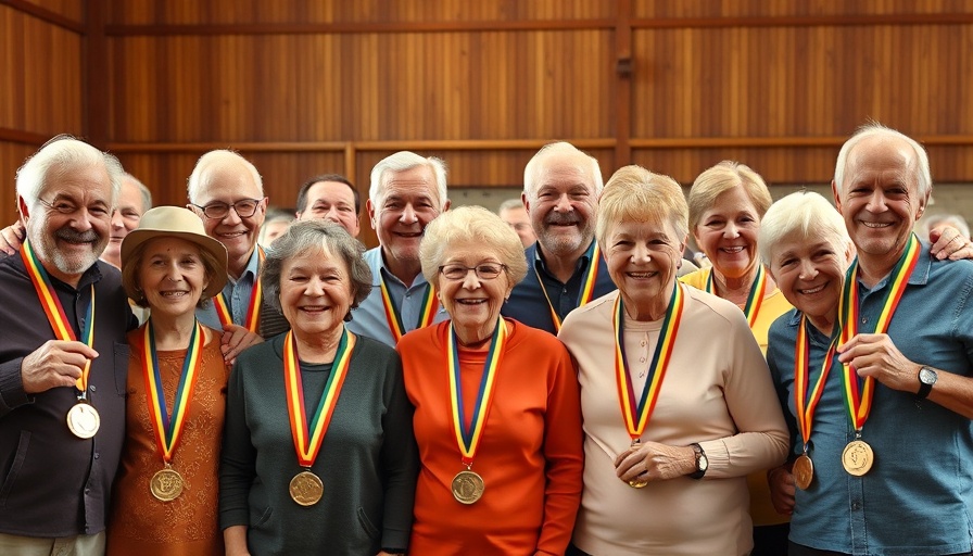 Senior Olympic Games medal ceremony with seniors and children.