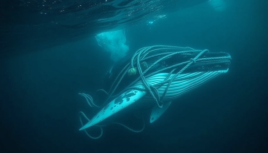 NOAA layoffs impact on wildlife: Humpback whale caught in ropes underwater.