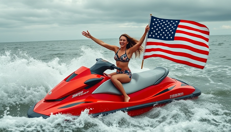 SIMA Waterperson of the Year celebrating with American flag on jet ski.