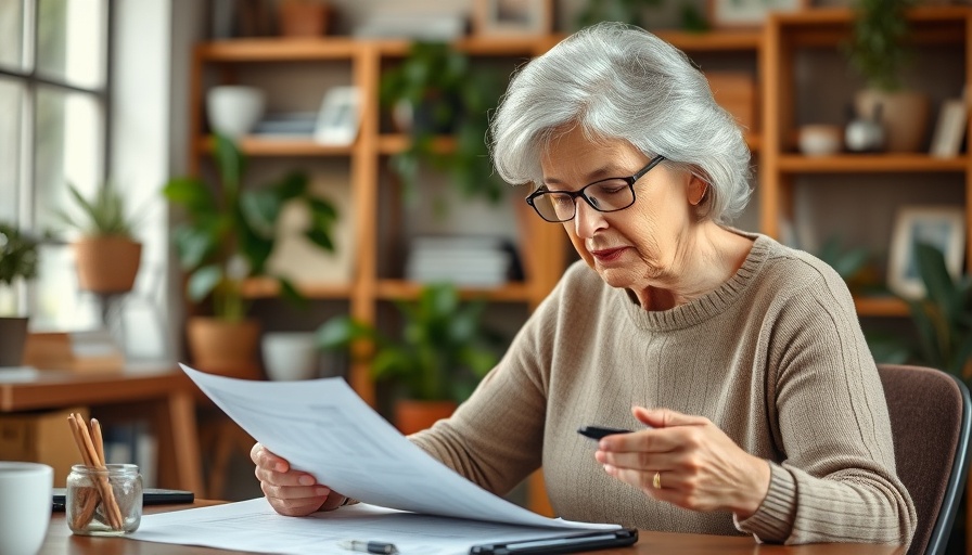 Older woman reviewing documents for last-minute tax moves in a cozy office.