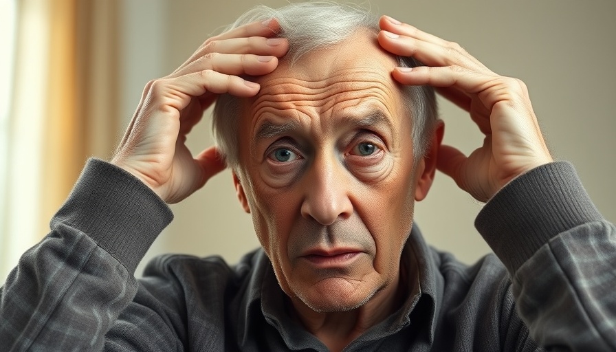 Distressed elderly man holding head, illustrating sundowning in dementia.