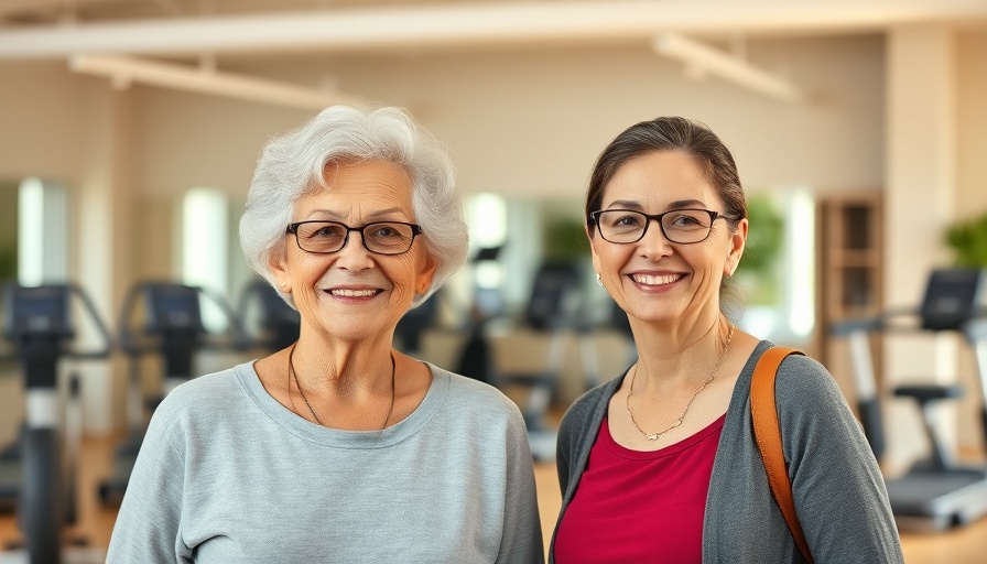 Smiling woman and senior in gym, Seated Back Stretches for Seniors.