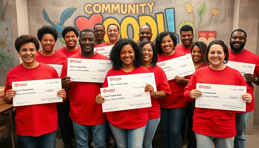 Bryant donations to Feeding America event with smiling volunteers.