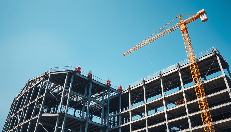 Steel building framework indicating fall in office and housing activity.