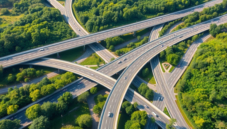 Aerial view of highway junction illustrating M3 Junction 9 upgrade cost.