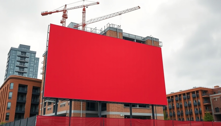 Construction site advertisement with brick building, illustrating over-regulation impact on housing development.