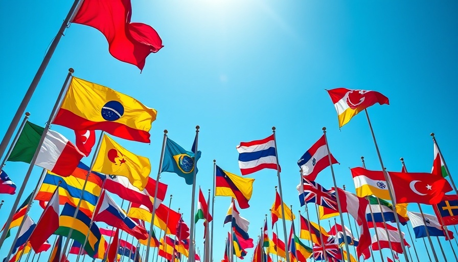 Flags representing international collaboration, symbolizing US international corporate tax reforms.