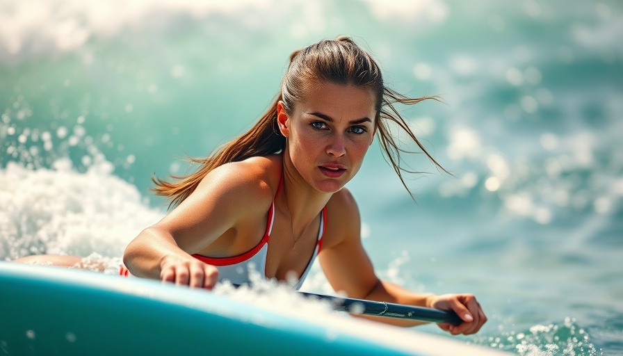 Woman practicing angling your take-off in surfing, paddling on surfboard.