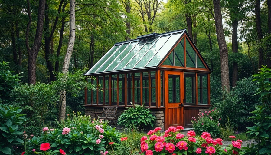 Rustic greenhouse in a forest setting showcasing greenhouse gardening tips.