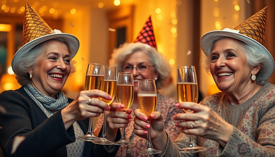 Elderly women celebrating New Year's resolutions alternative with champagne.