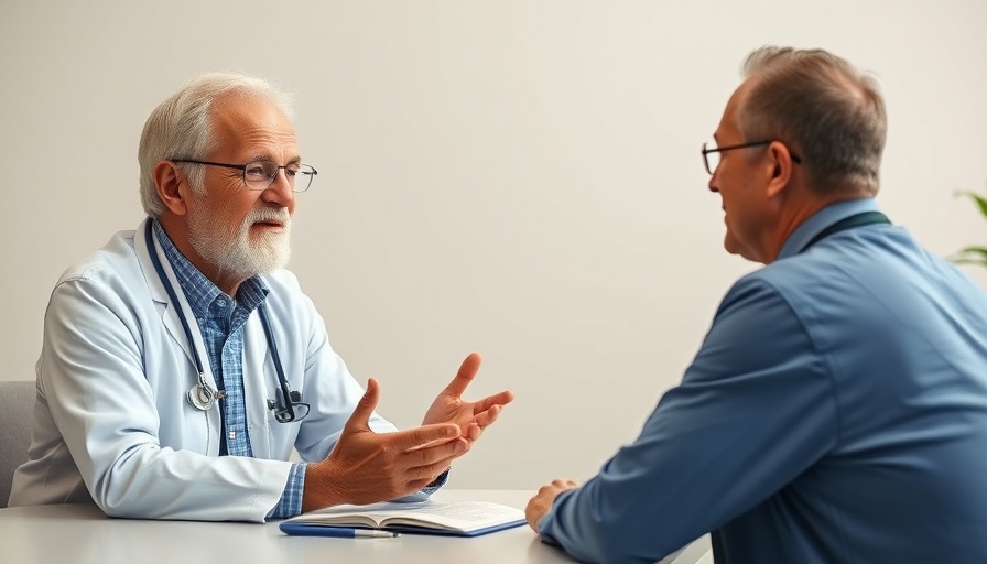 Senior man engaged in shared decision making with a healthcare professional.