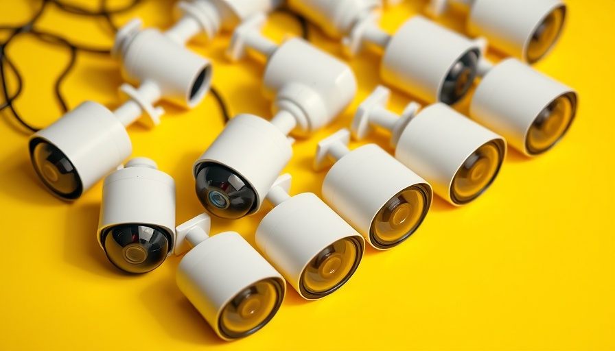 Collection of smart security cameras for seniors on yellow background.