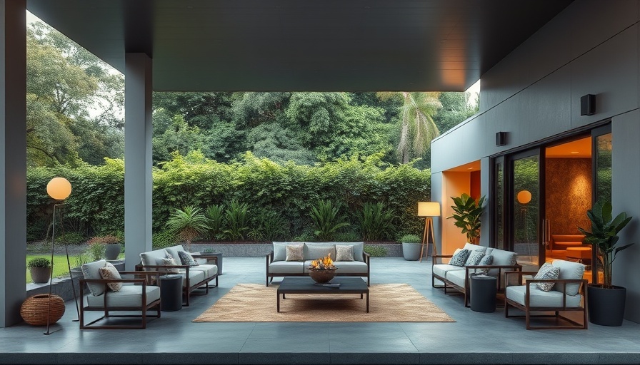 Modern front porch living space with elegant furniture.