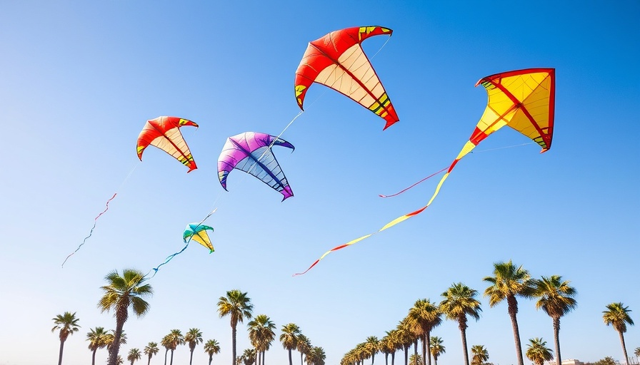 Colorful kites soaring at Kite Party 21, Huntington Beach.