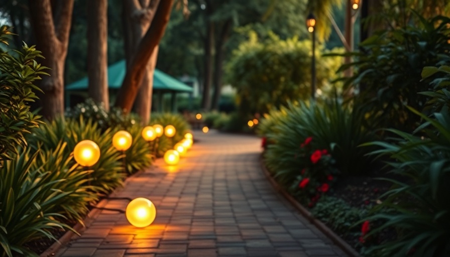 Evening garden lighting ideas with glowing globe lights on a path.