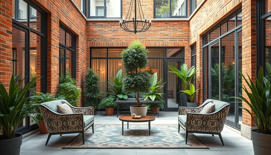 Front yard courtyard design ideas with lush greenery and stylish furniture.