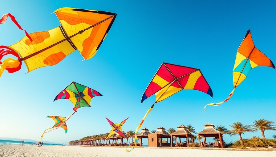 Colorful kites flying at Huntington Beach Kite Party 21.