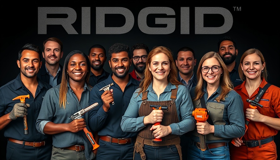 Diverse professionals with RIDGID tools promoting the 2025 RIDGID Experience.