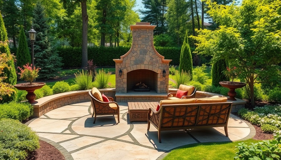 Beautiful hardscape landscaping designs with patio and fireplace.