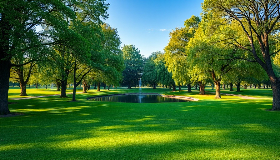 Huntington Beach Rise and Walk serene park landscape with pathways.