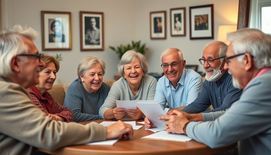 Seniors enjoying a social trivia game in a cozy living room.