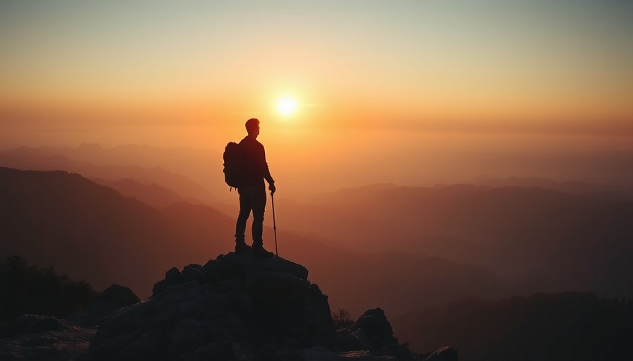 Hiker on peak at sunrise for Watts Learn Win Sweepstakes.