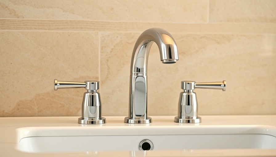 Sleek chrome faucet with two handles in elegant bathroom lighting.