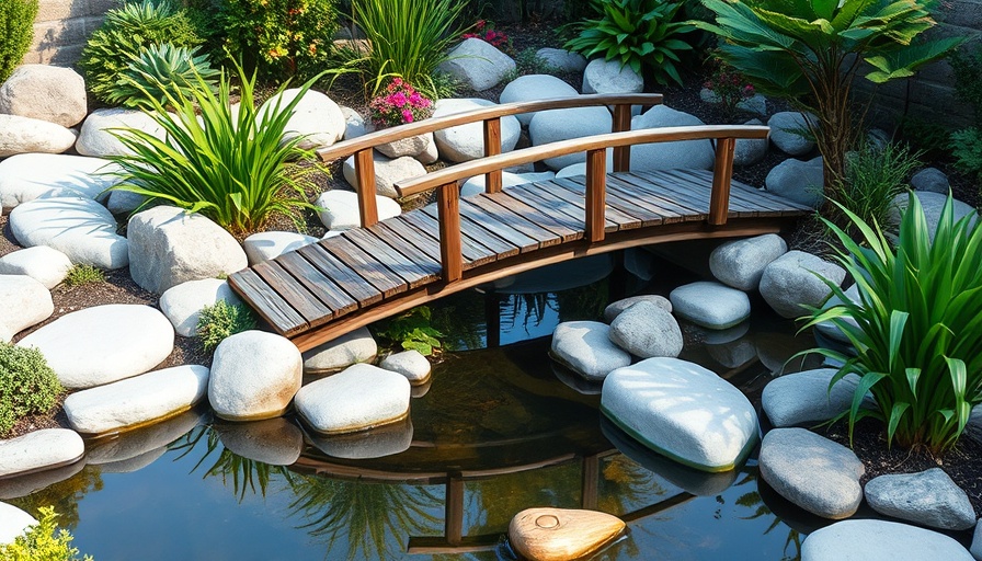 Charming backyard pond design ideas with wooden bridge and lush landscaping.