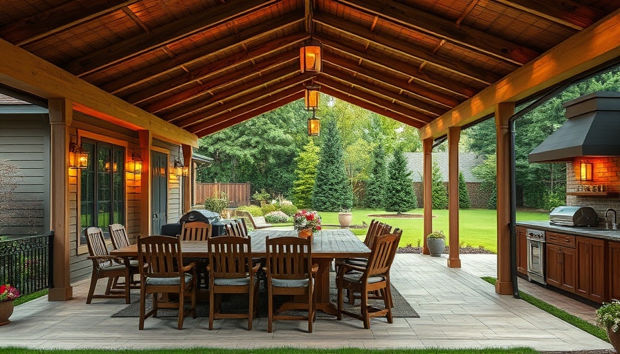 Elegant backyard covered patio design ideas with dining set and lights.