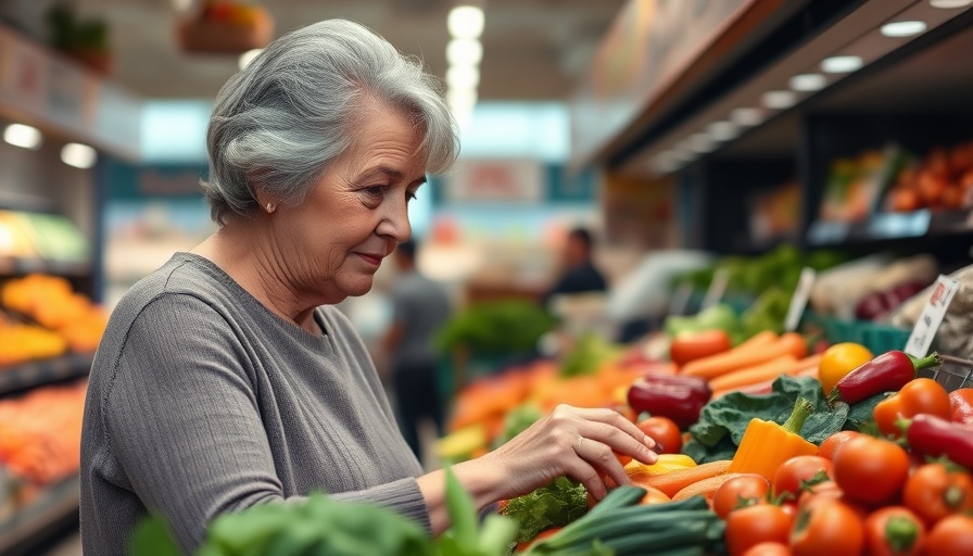 Older woman choosing fresh vegetables to ditch plastic for healthier planet.