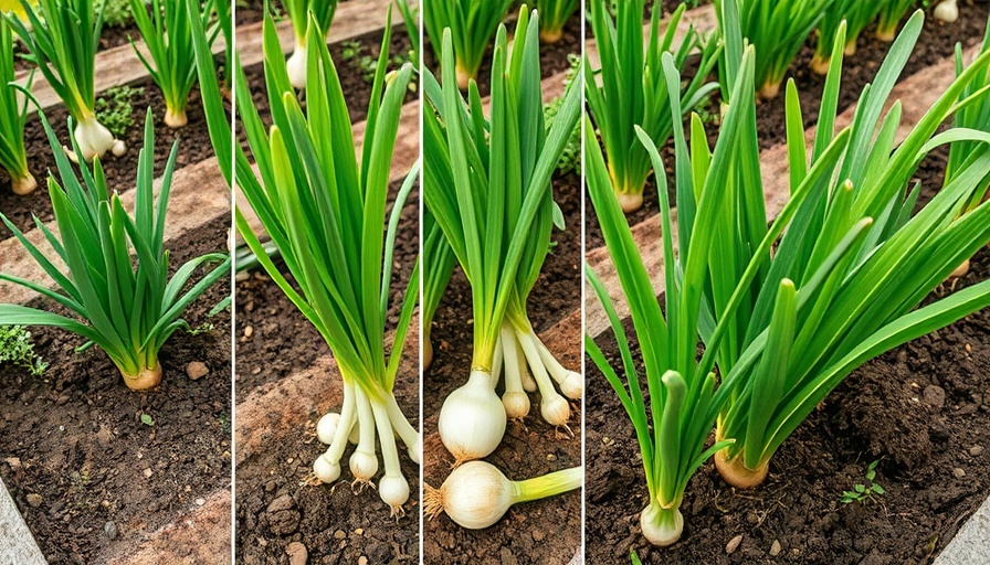 Green onion growth stages guide in garden beds.