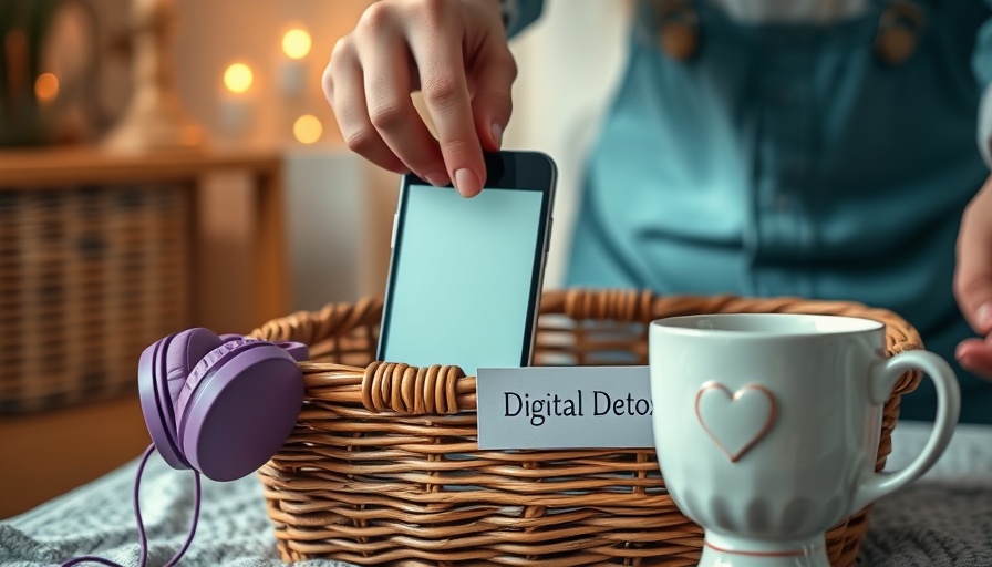 Person practicing digital detox, placing phone in basket.