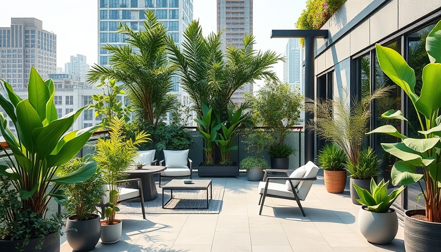 Modern terrace garden landscaping design with lush greenery.