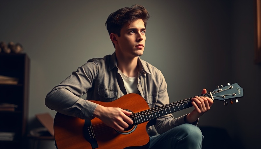 Joe Robinson fingerstyle guitar concert, thoughtful young musician with guitar.