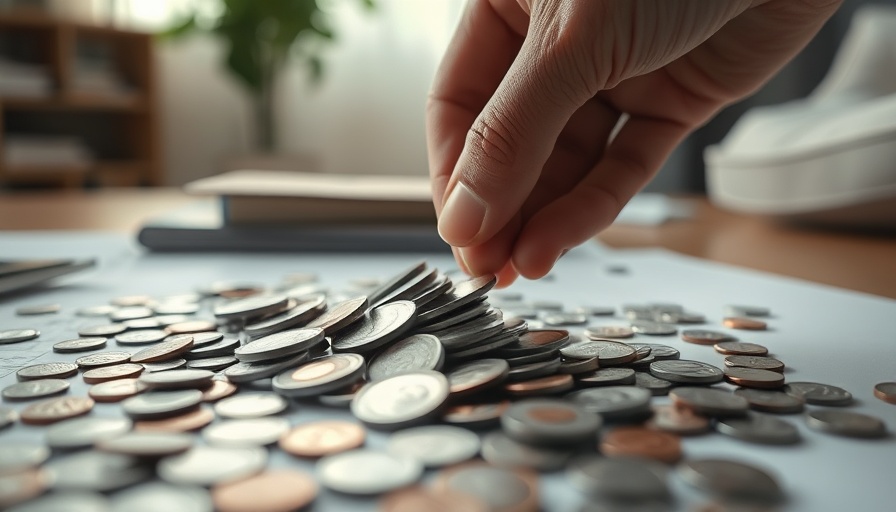 Senior considering financial decisions with coins on table.