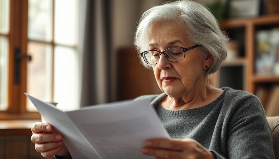 Elderly woman reading document during Medicare open enrollment.