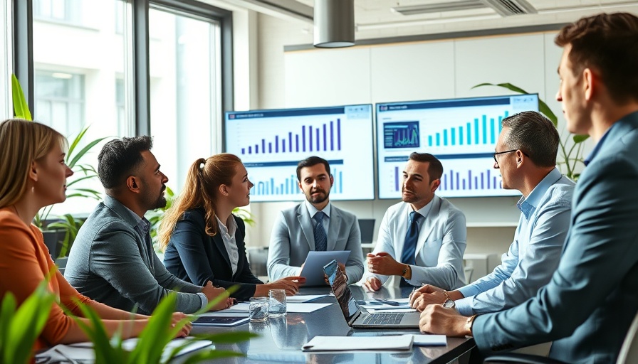 Professionals analyzing pharmaceutical sales trends in a modern office.