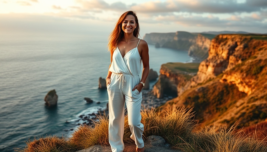 Evie's Surf Trip Journey: Woman enjoying coastal view on a cliff.