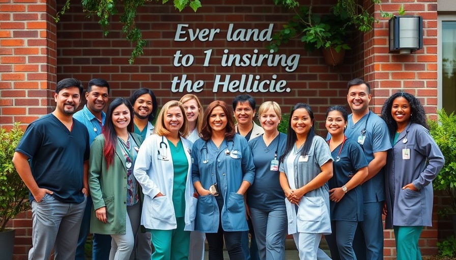 Healthcare professionals posing outside rural facility.