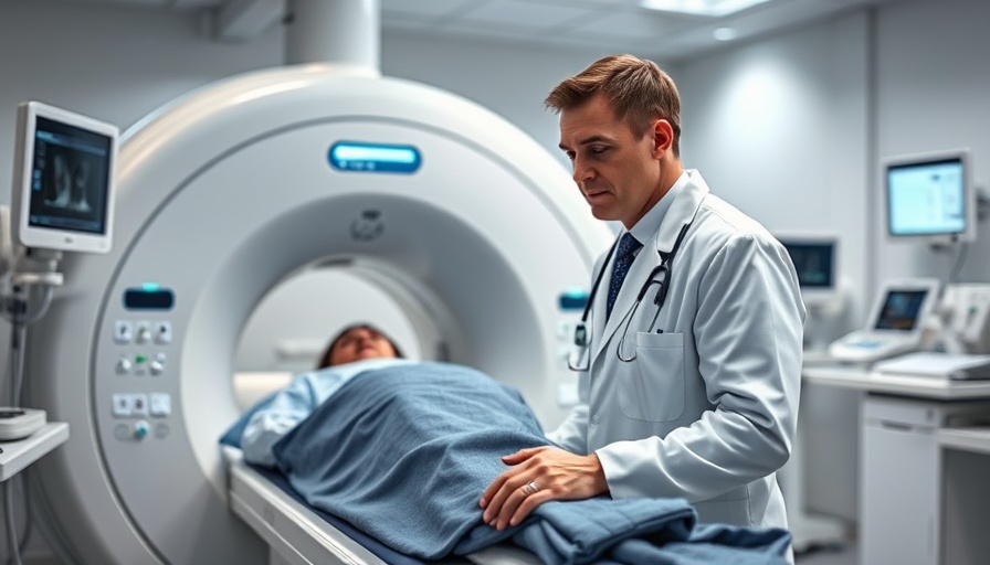 Medical professional assists patient with CT scan for lung cancer screening.