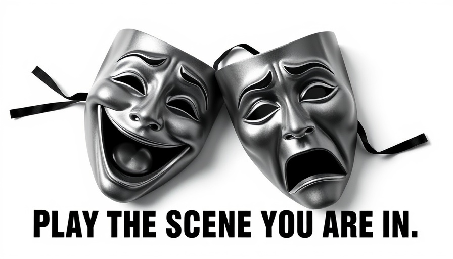 Artistic theater masks illustrating 'play the scene you're in' concept.