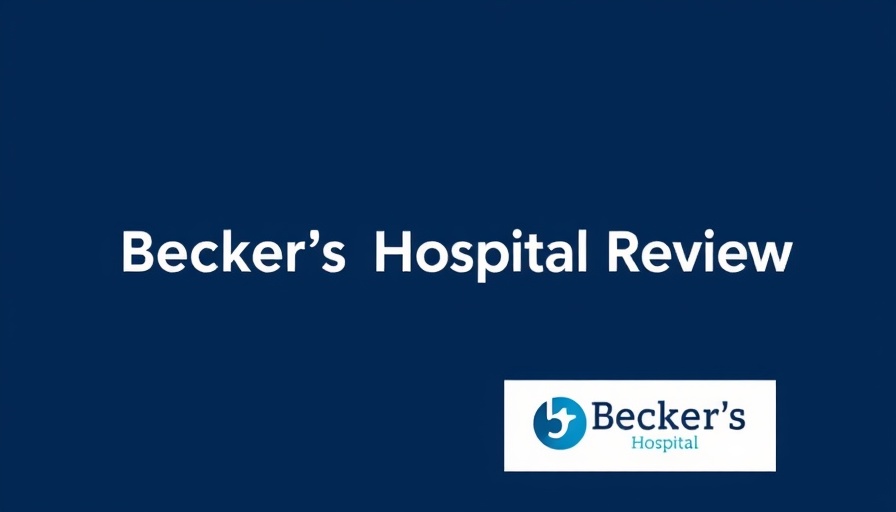 Minimalistic image of Becker's Hospital Review with city skyline.