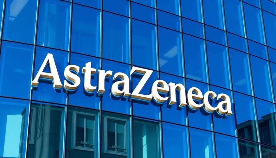 AstraZeneca building facade with company logo on blue glass.