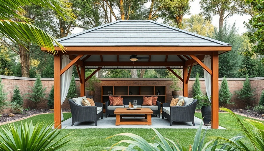 Cozy backyard gazebo living space with modern design.