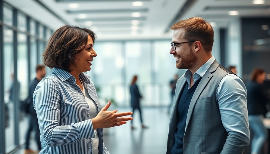 Sales professional discussing strategies in a modern office.