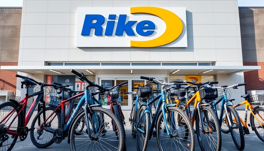 Bicycles displayed outside a Walmart store, daylight view