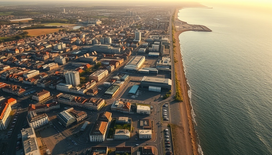 Aerial view of Great Yarmouth waterfront regeneration zone.
