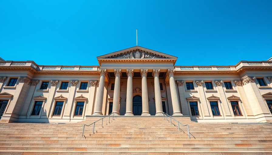 Neoclassical building symbolizing proposed Medicaid cuts debate.
