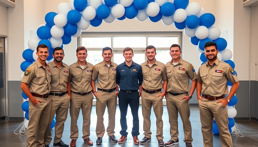 SkillsUSA National Signing Day careers event with men in uniform under balloon arch.
